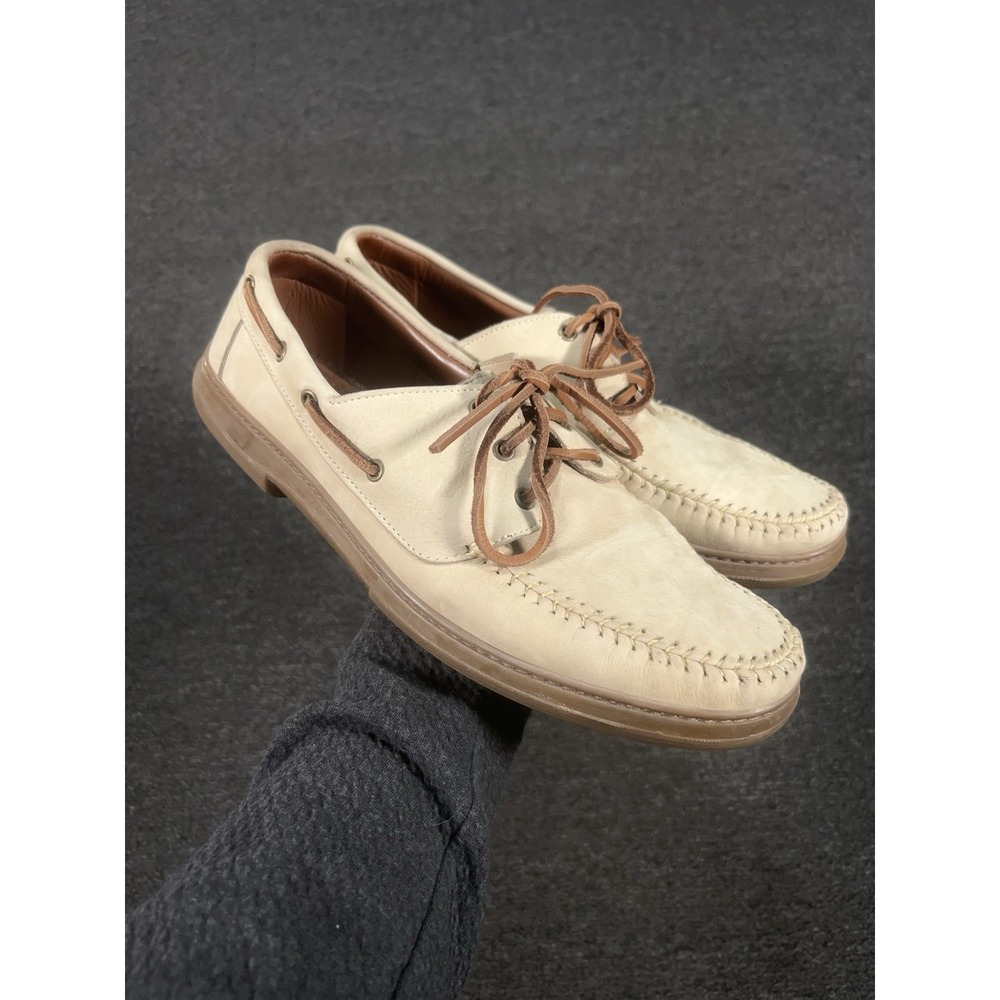 Allen Edmonds Force‎ 10 Boat Shoes Beige Cream Leather Mens Size 9